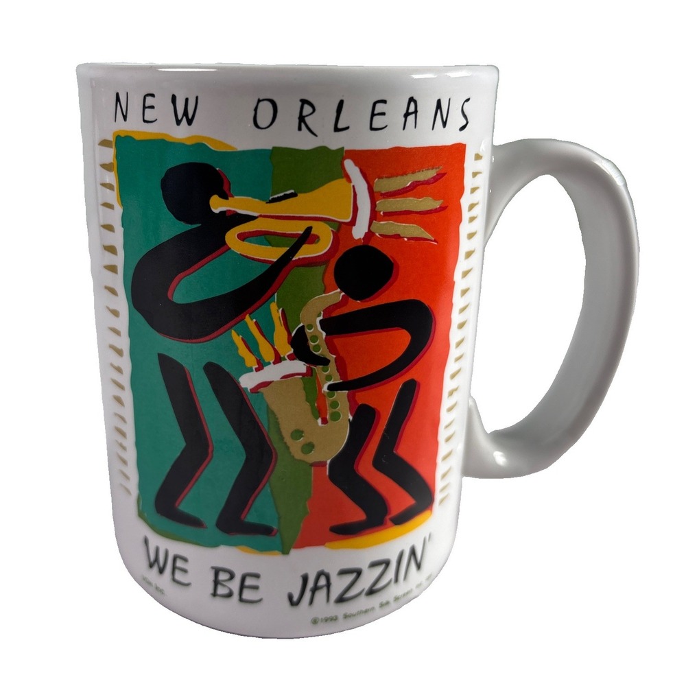 Vintage 1993 New Orleans We Be Jazzin Coffee Mug Southern Silk Screen Inc